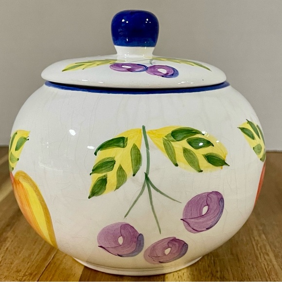 Artist’s Touch Orchard Jubilee Painted Fruit Sugar Bowl Pottery Lidded Jar - Picture 3 of 13